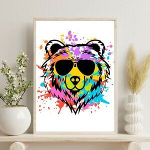 Paint Splattered Bear Art Print Wall Decor 8"x10"